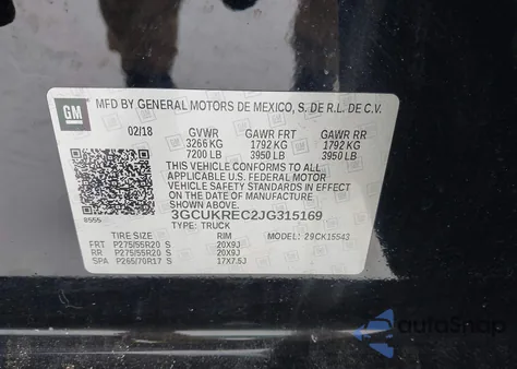 2018 Chevrolet Silverado 1500 2Lt z USA, uszkodzony, nr VIN 3GCUKREC2JG315169